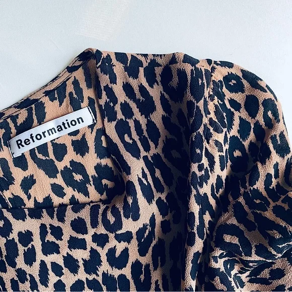 REFORMATION GRACIE LEOPARD PRINT MINI DRESS EDGY CHIC CLASSIC Brown Black - Picture 5 of 12